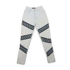 Vintage 90s LA Blues Light Wash Blue Mom Jeans Black Lace Panels 25: