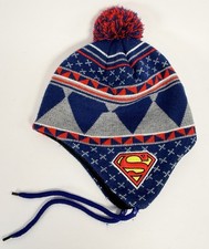 Superman Logo DC Comics Tight Knit Dual Layer Winter Hat Beanie Ear Flaps READ