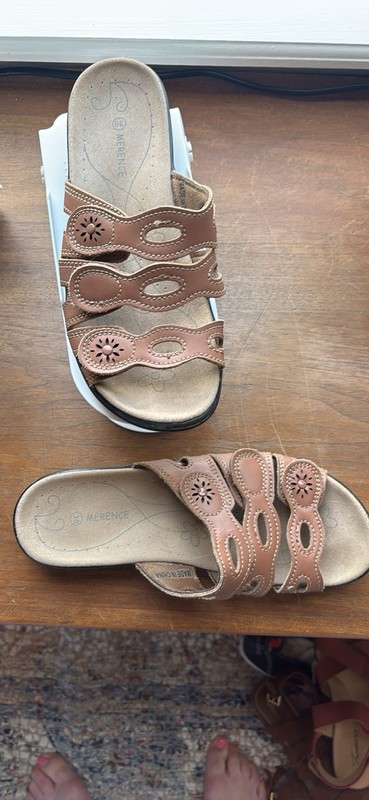 Merence Women's Brown Solid Cut-Out Slide Sandal Slip-On Open Toe