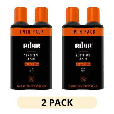2PK Edge Sensitive Skin Shave Gel for Men with Aloe, Twin Pack, Unscented, 14 oz