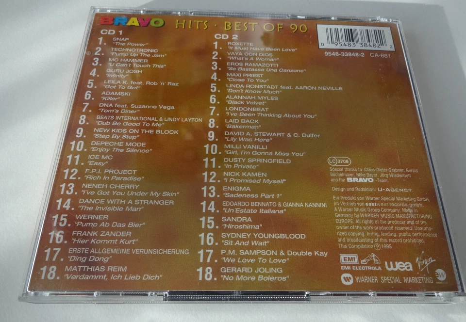 GESUCHTE  DOPPEL CD BRAVO HITS BEST OF 90 mit SNAP, DEPECHE MODE, ENIGMA, KAMEN - Bild 2 von 2