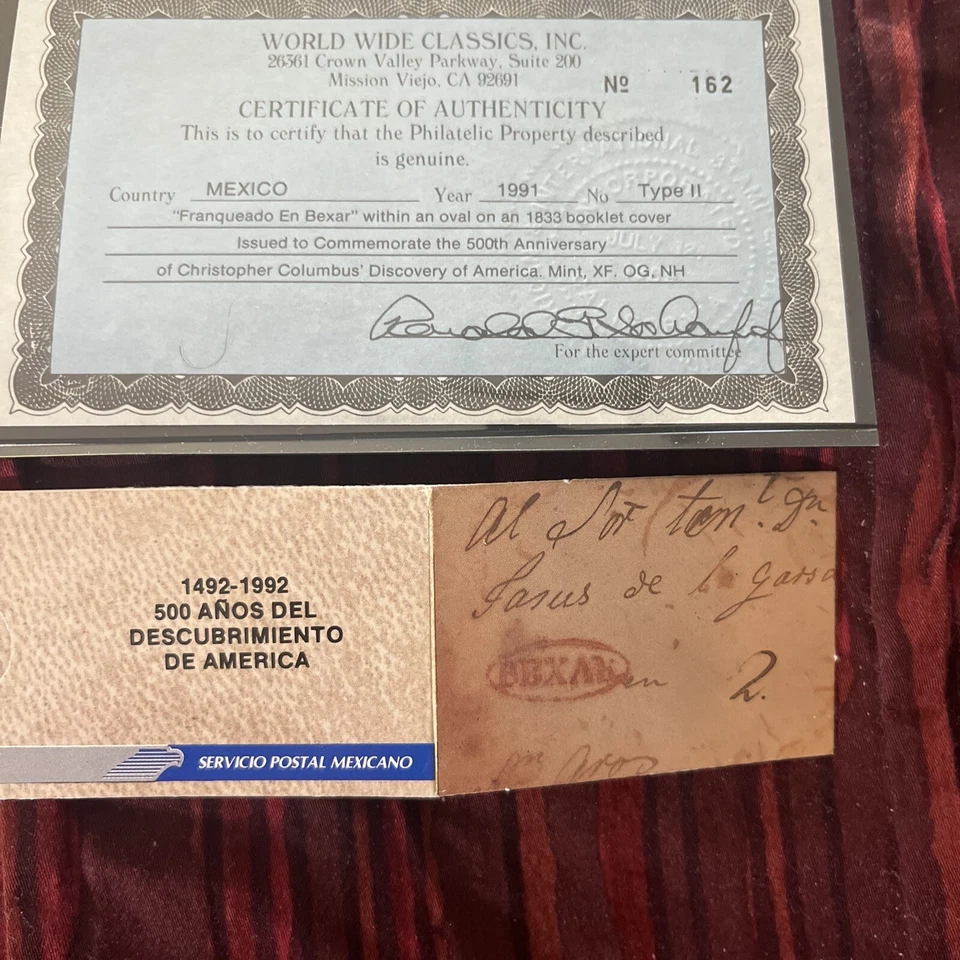 Folleto de estampillas de Colón mexicano como nuevo XF-OG-NH certificación rara 500 años Foto 2 de 2