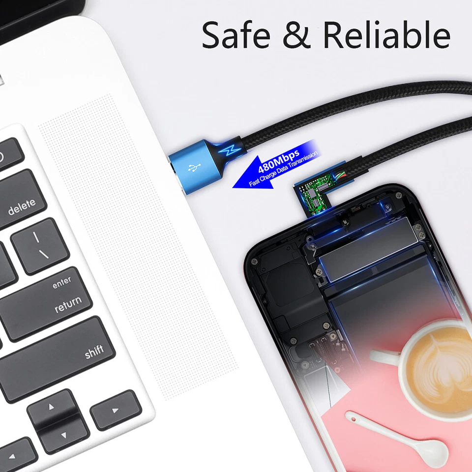 EMK USB Type C Cable Fast USB-C Charger Data Cord Right Angle For Huawei MacBook - Image 4 of 4