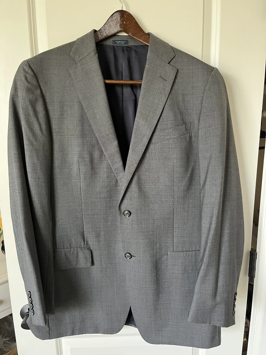 Faconnable Mens Suit Jacket Gray Wool/Silk 2 Button Blazer Size 44L