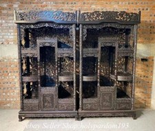 88" Old Chinese Padauk Red sandalwood Wood Dragon Curioshelves Cupboard Pair