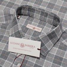 Luciano Barbera NWT Casual Button Down Shirt Size M in Gray Plaid 100 Cotton