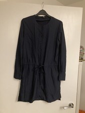 Uniqlo Navy Buttoned Drawstring Dress Size XS Collarless Shirt Button Up