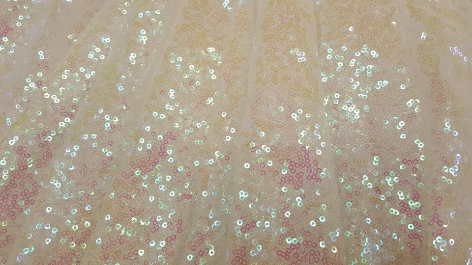 White Iridescent Sequin Hologram On Mesh Fabric By The Yard Dress Fashion - Image 3 of 4