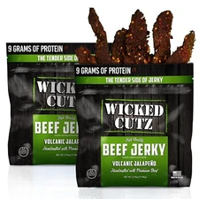Wicked Cutz - Premium High Protein (27g) Beef Jerky - Jalapeno Peppers (2-Pack)