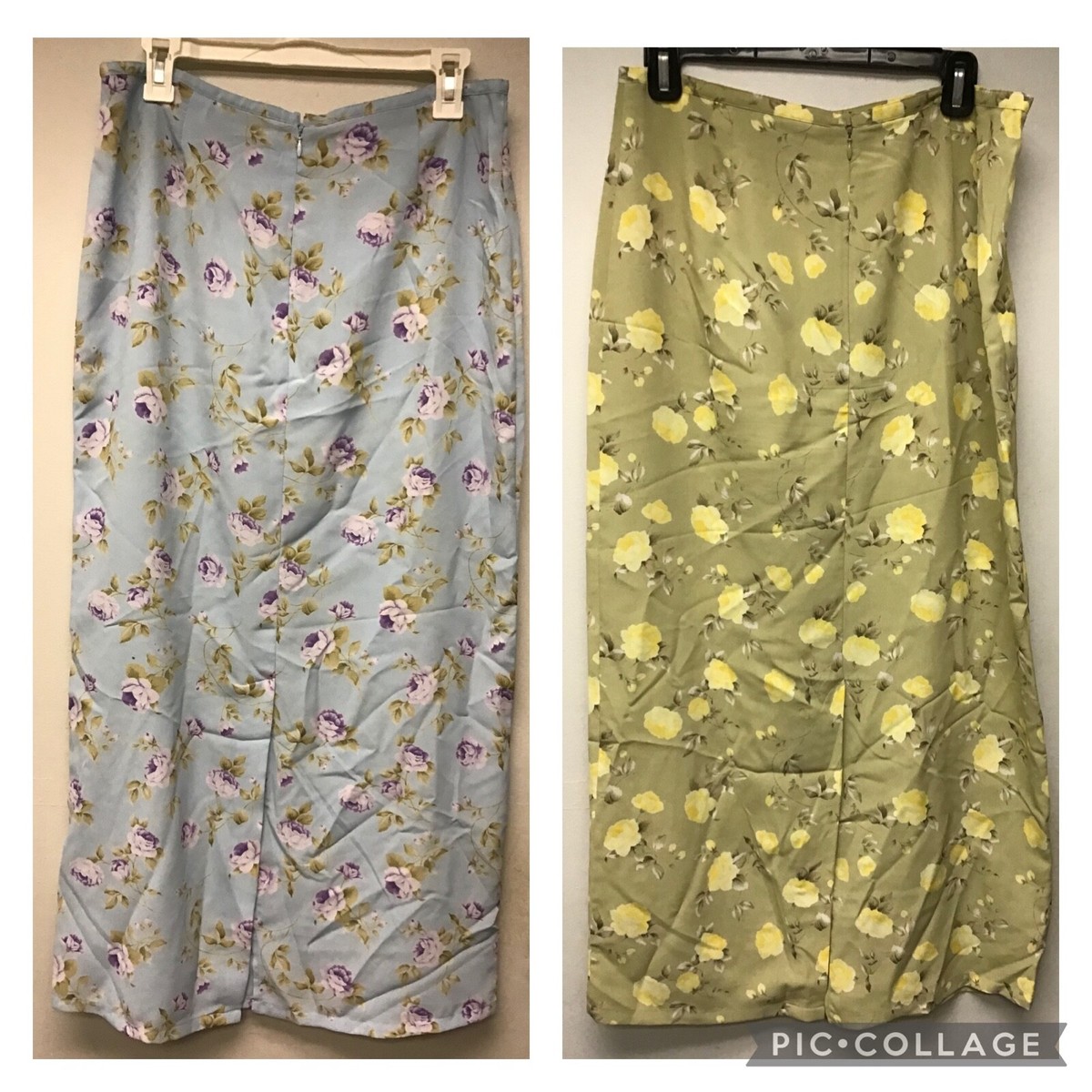 (LOT OF 2) Old Navy yellow/olive green printed Light Blue floral skirt  size 12
