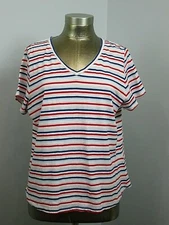 Style Co V-Neck Striped T-Shirt Womens Size PXL Chest 43 Short Sleeve 203-25085