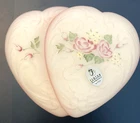 Vintage Fenton Heart Trinket Box Satin Double Heart Footed Hand Painted - Signed