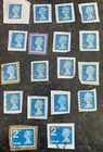 A15 18 Great Britain 18 x 2nd Class Blue Self adhesive used stamps on pieces