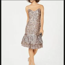Adrianna Papell midi sequin flapper New Year’s party gunmetal homecoming prom 2p