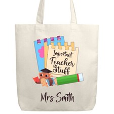 PERSONALISED Important Teacher Stuff School Gift Tote Bag Work Leaving Collage 