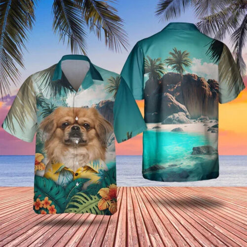 Pekingese Dog Hawaiian Button Down Shirt Unisex Adults S-5XL
