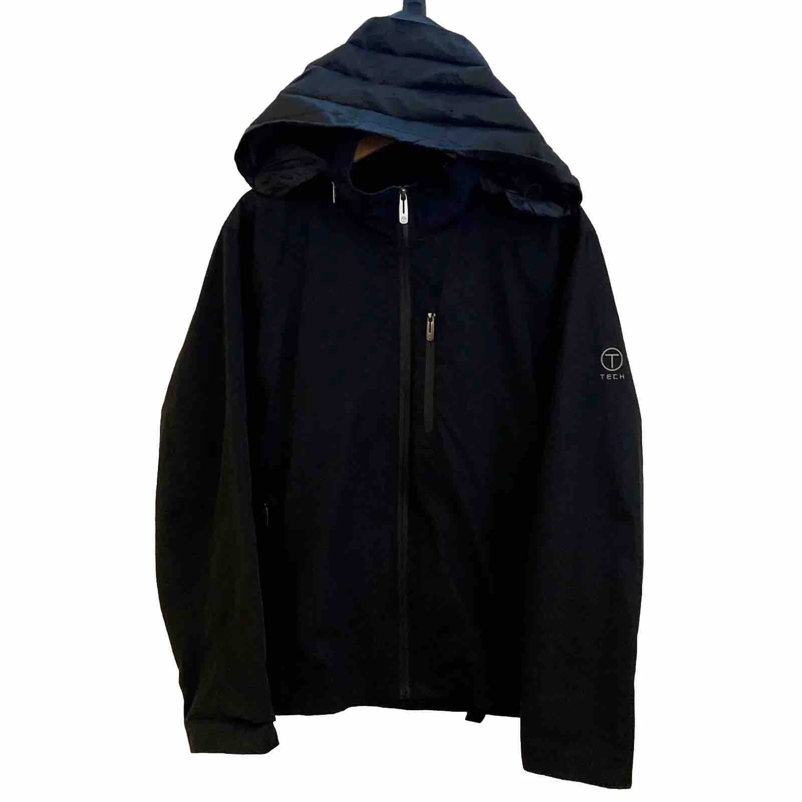 TUMI Tech Water Resistant Lightweight Windbreaker Jacket Mens Large Black Hooded