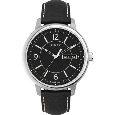 Timex Men's Watch Chicago Quartz Black Dial Leather Strap Day-Date TW2V29200VQ