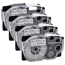 For Casio EZ Label Printer 18mm Black on Metallic Tape 4-Pack New Sealed