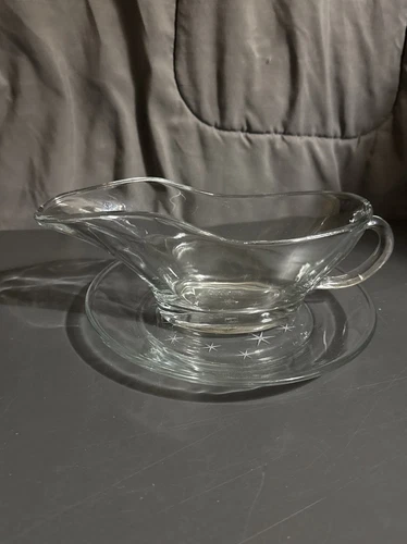 Vintage Anchor Hocking Clear Glass Gravy Boat Handle Gravy Plate 10 oz. USA #237