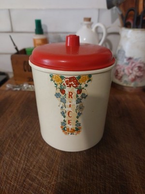 Vintage Sellex Reiskanister Caddy Kunststoff rot/gelb Sammlerstück Retro Küche 