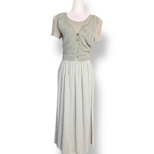 Vintage All That Jazz Poetcore Gingham Plaid Maxi Dress Button Vest Bodice 