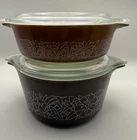 Vintage PYREX Woodland Casserole Dishes With Lids 471-B AND  473-B Set of 2