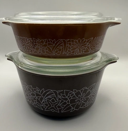 Vintage PYREX Woodland Casserole Dishes With Lids 471-B AND  473-B Set of 2
