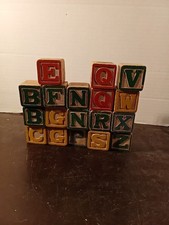 Vintage Lot Of 18 Wooden Blocks ABC  s And Numbers Decorating, Teaching, Or Play