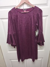 Vince Camuto Flounce Sleeve Sequin Dress Women's S Arresting Plum 3/4 Sleeve