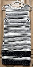 Ann Taylor Lace Hem Striped Shift Dress Women’s Size 4 Black White Sleeveless