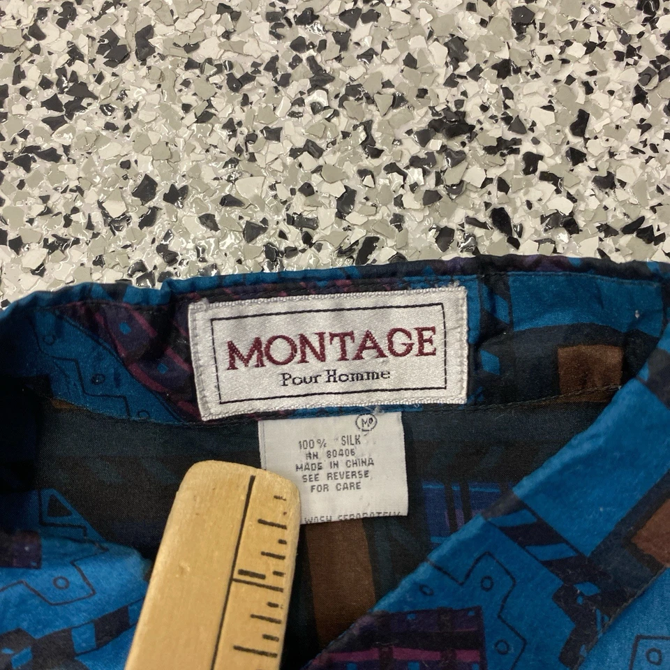 Montage Pour Homme Vintage 90s Silk Long Sleeve Button Up Shirt Men's Medium - Image 2 of 4