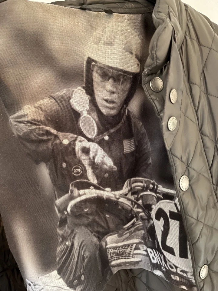 Barbour Steve Mcqueen Mulholland Lightweight Grey Biker Quilt Jacket Size Small  - Image 4 of 4