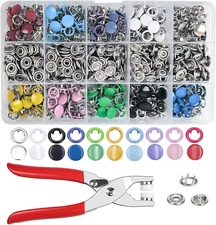 Minestylish 200 Sets Metal Snaps Buttons with Fastener Pliers Press Tool Kit Per