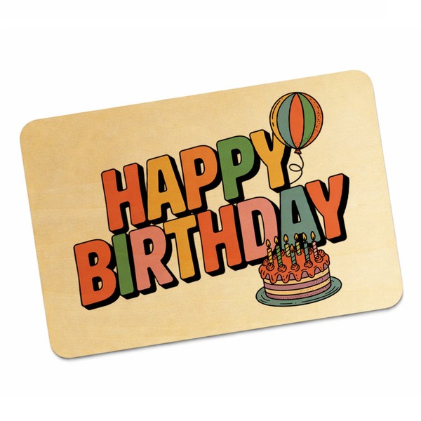 Retro Ballon Happy Birthday Postkarte Aus Holz-image