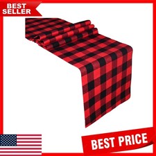Durable Cotton and Polyester Table Runner in Red  Black Plaid - 14 x 72 Inch