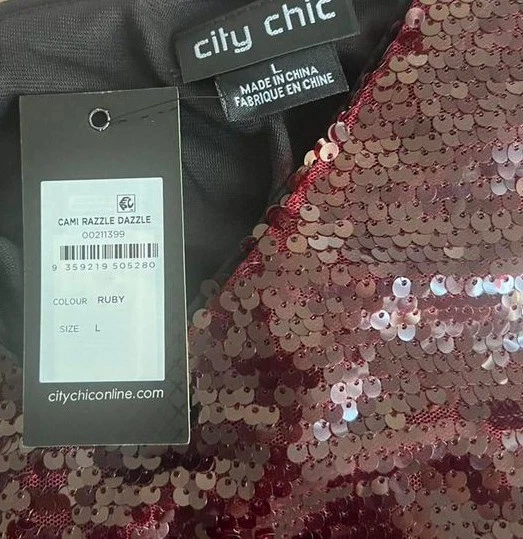 CITY CHIC L 20 Ruby Razzle Dazzle Sequin Top**BNWT** - image 3 of 4