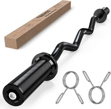 Olympic EZ Curl Barbell Bar, 47" Curl Bar with 2 Spring Collars, Curling Bar for