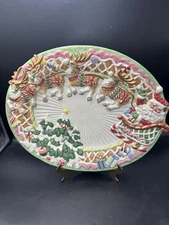 Fritz & Floyd Candy Cane Express Decor/serving 3D Oval XMAS  Platter 14in 
