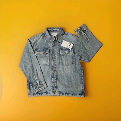 ZARA Kids Jacket Size 9-10 Denim Collection Trucker Button Front Cotton Blue