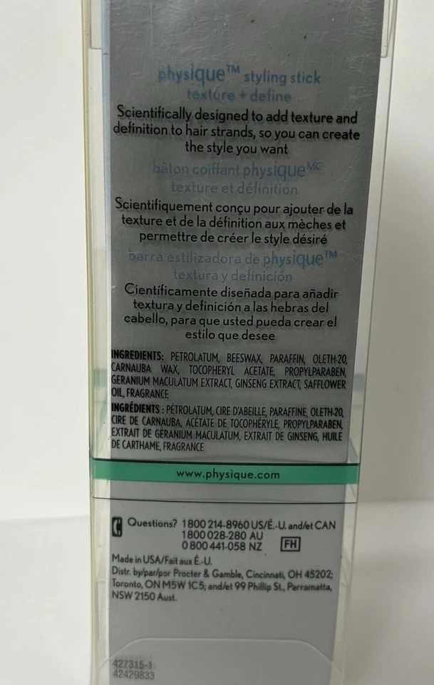 New-PhysiQUE Styling Stick Texture And Define Hair Wax. (1.2 Oz) HTF - Image 2 of 2