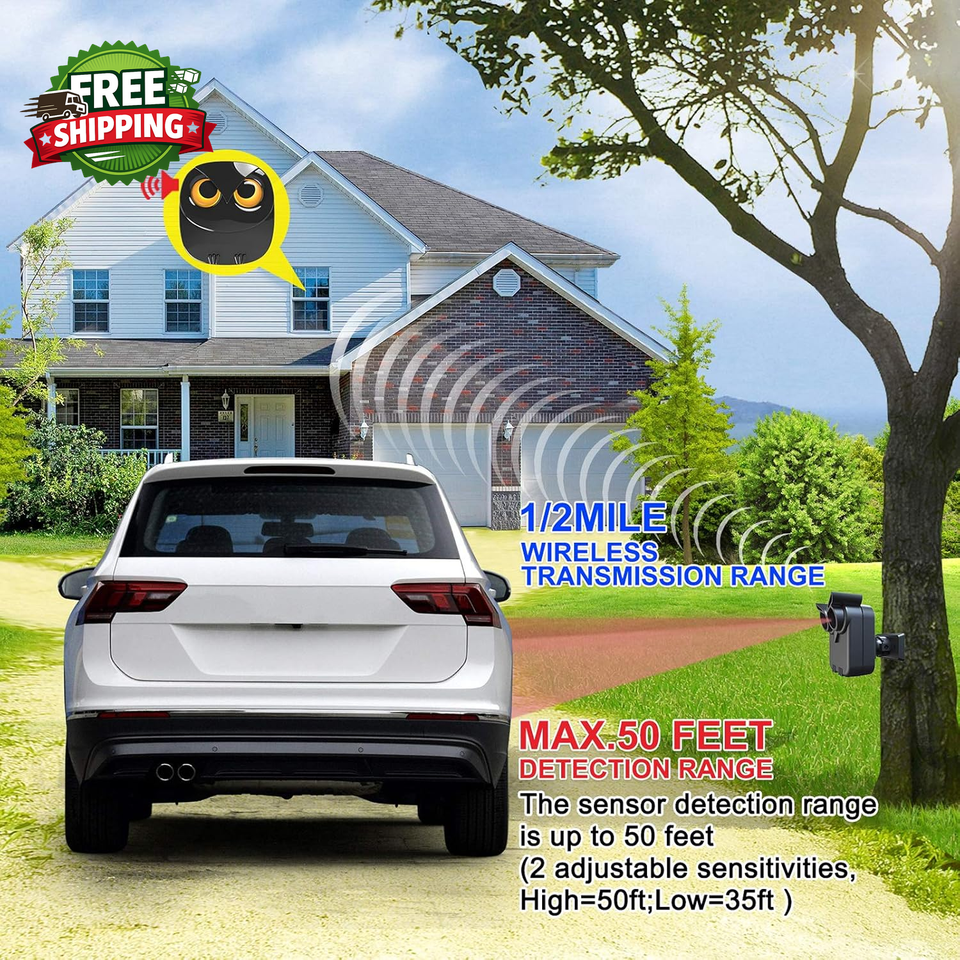Driveway Alarm- 1/2 Mile Long Range Motion Sensor- 1 Receiver+1 Sensor ...