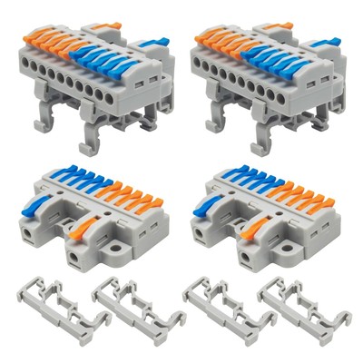 4PCS DIN Rail Terminal Blocks with 8PCS Removable Rail Clip Quick Wiring Cabl...