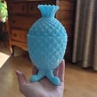 Vintage Blue Opaline Milk Glass Pineapple Lid Candy Dish