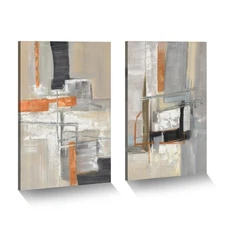 Modern Abstract Canvas Wall Art: 2 Pieces Hand Painted Textured Painting Colo...