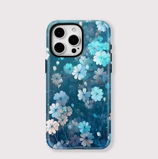 Blue Aqua Watercolor Floral Print MagSafe Case iPhone 17 16 15 14 13 12 11