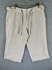 Talbots Petites 14P Pure Irish Linen Beige Cropped Wide Leg Capri Belted Pants