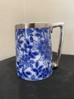 Antique Porcelain Tankard Mug England Dolton Art Blue White Floral Silver Gilt