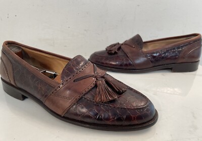 Johnston Murphy Italy Tassel Loafers Brown Croc Print Men display picture 1