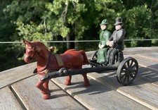 Antique Cast Iron Man And Woman With Horse And Carriage, Rare